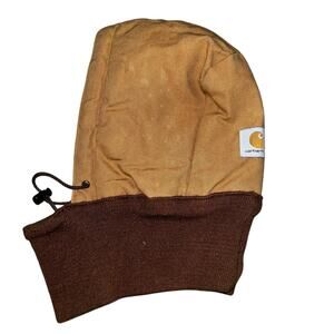 Vintage Carhartt duck canvas tan hood hat neck warmer  red quilted lining USA